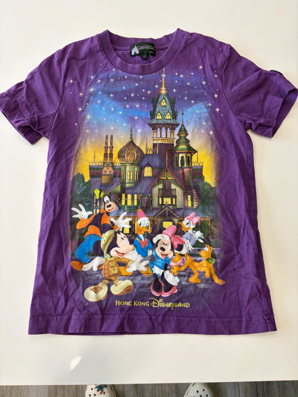 Disney Purple Hong Kong Disneyland Character Tee with Castle Graphic
